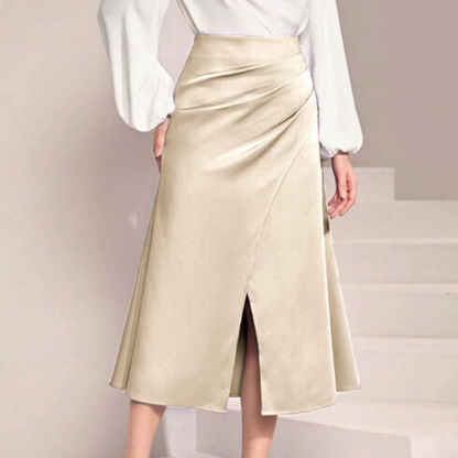 Women Clothing High Waist Satin Pleated Split Dress Solid Skirt Zipper Fishtail Hip Skirt