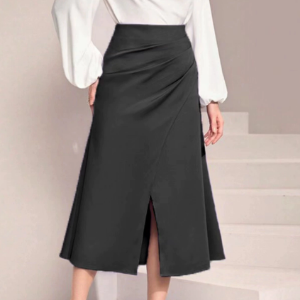Women Clothing High Waist Satin Pleated Split Dress Solid Skirt Zipper Fishtail Hip Skirt