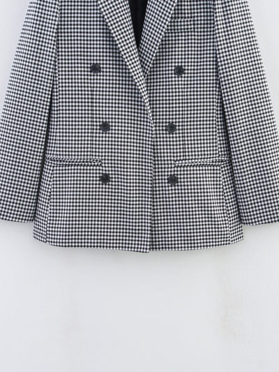 Women Autumn Plaid Double Breasted Coat Personalized Blazers