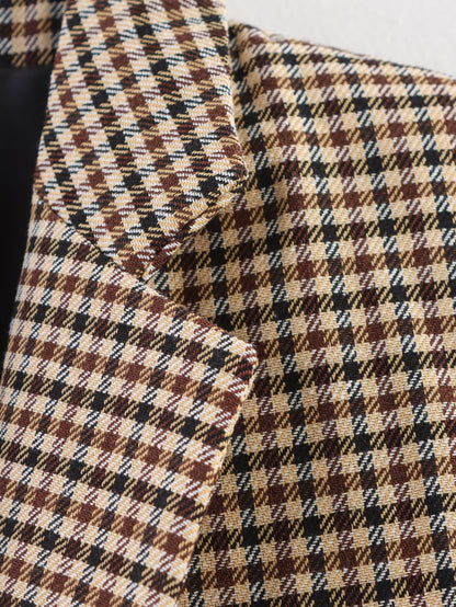 Women Autumn Plaid Double Breasted Coat Personalized Blazers
