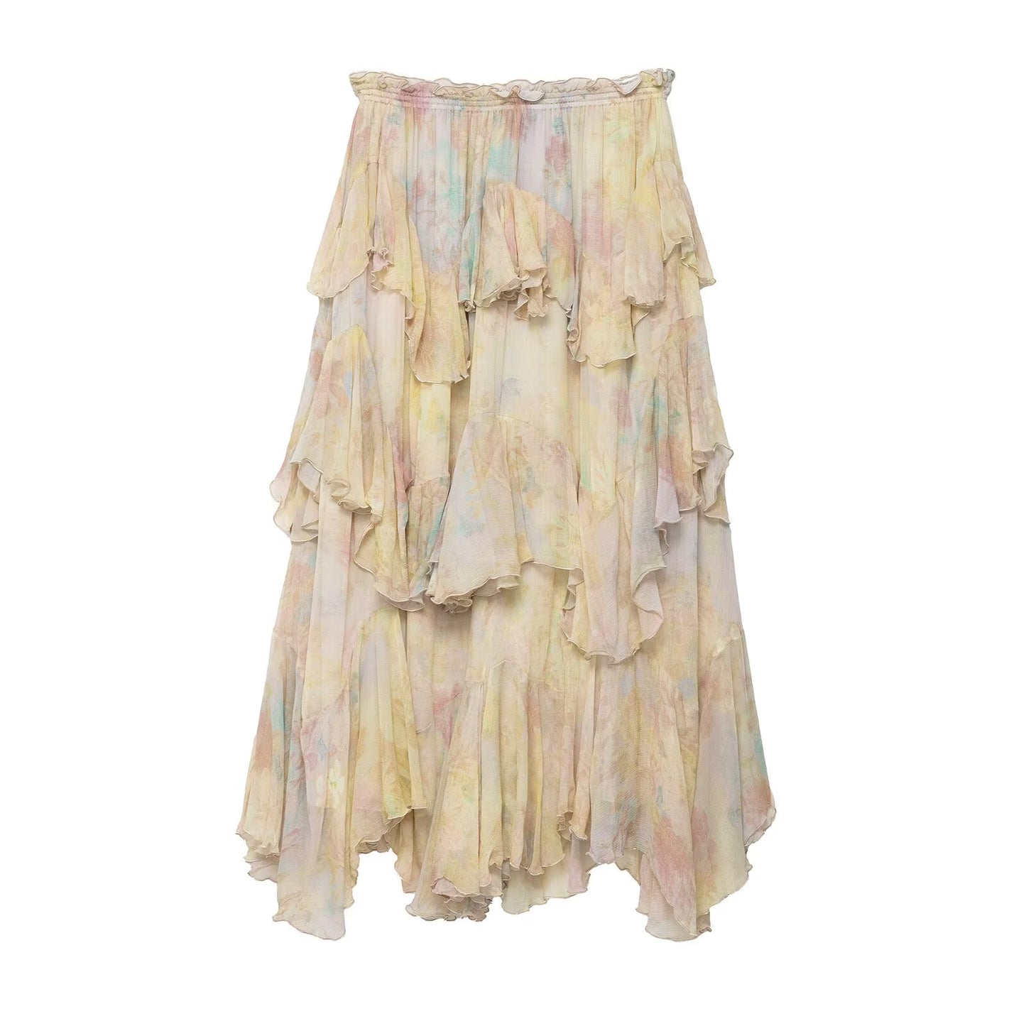 Women Square Collar Printed Laminated Decoration Skirt