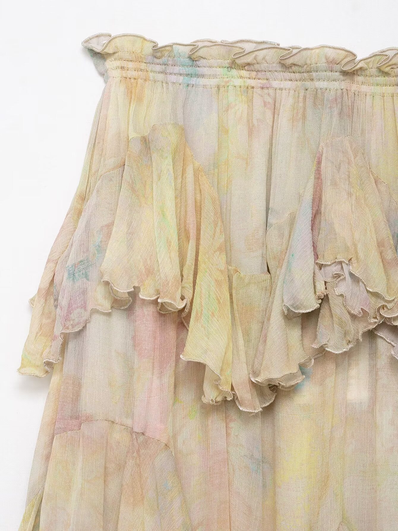 Women Square Collar Printed Laminated Decoration Skirt