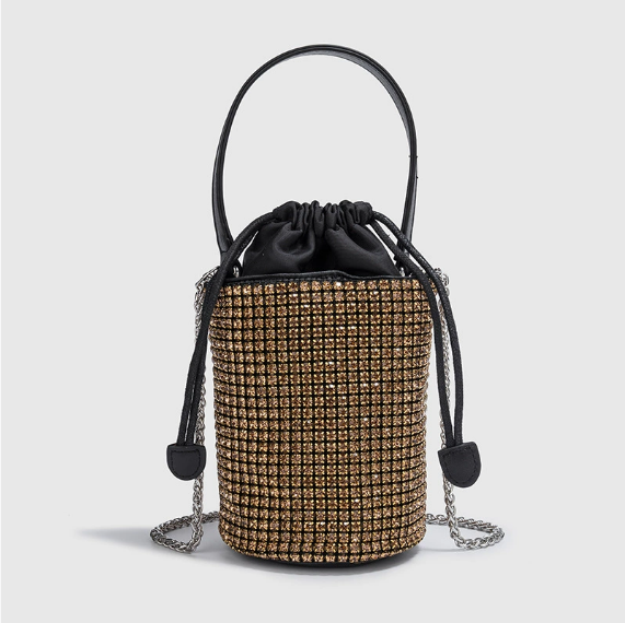 Summer Autumn Dinner Handbags Women Soft Diamond Drawstring Bucket Bag Chain Shoulder Crossbody - GLAMWEARS