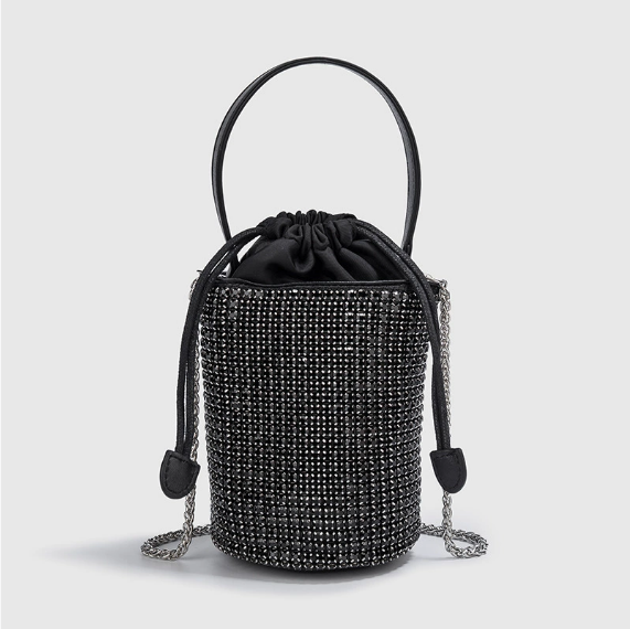 Summer Autumn Dinner Handbags Women Soft Diamond Drawstring Bucket Bag Chain Shoulder Crossbody - GLAMWEARS