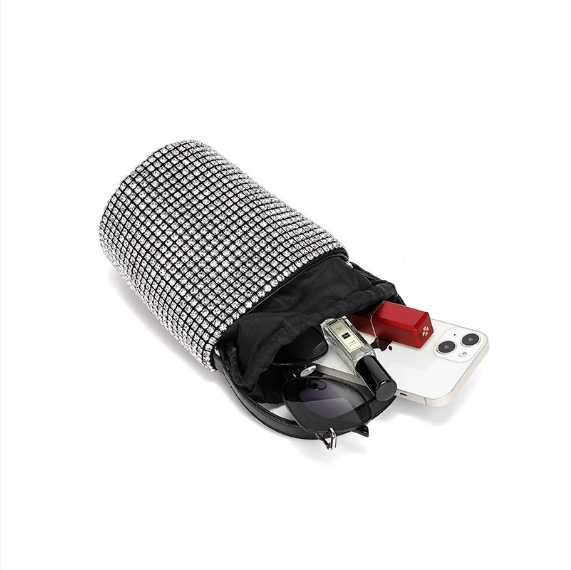 Summer Autumn Dinner Handbags Women Soft Diamond Drawstring Bucket Bag Chain Shoulder Crossbody - GLAMWEARS