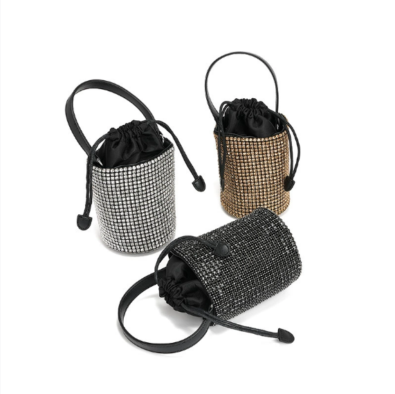 Summer Autumn Dinner Handbags Women Soft Diamond Drawstring Bucket Bag Chain Shoulder Crossbody - GLAMWEARS