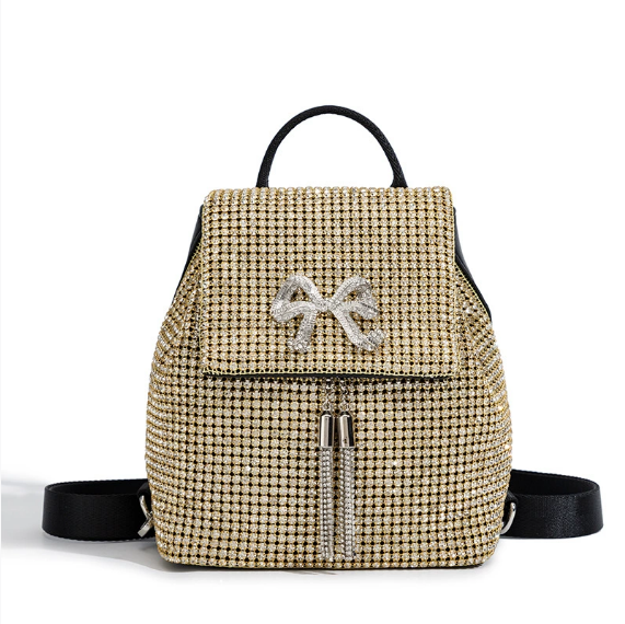 Rhinestone Bag Women Simple Rhinestone Backpack Bow Tassel Rhinestone Dinner Bag - GLAMWEARS