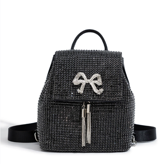 Rhinestone Bag Women Simple Rhinestone Backpack Bow Tassel Rhinestone Dinner Bag - GLAMWEARS