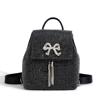 Rhinestone Bag Women Simple Rhinestone Backpack Bow Tassel Rhinestone Dinner Bag
