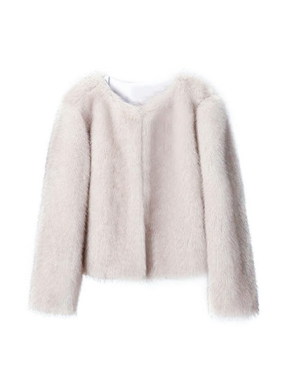 Faux Fur Coat Soft Fur Collar Wide Cuff Matching Sweater Jeans Design Autumn Winter Clothing