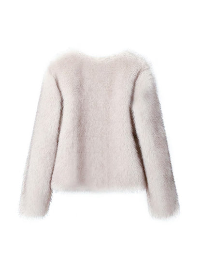 Faux Fur Coat Soft Fur Collar Wide Cuff Matching Sweater Jeans Design Autumn Winter Clothing