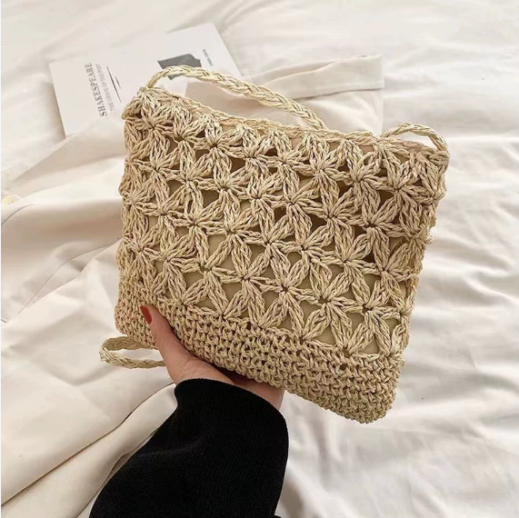 Crossbody Straw Bag Hollow Out Cutout Floral Straw Bag Woven Bag Vacation Beach Bag Change Mobile Phone Bag - GLAMWEARS