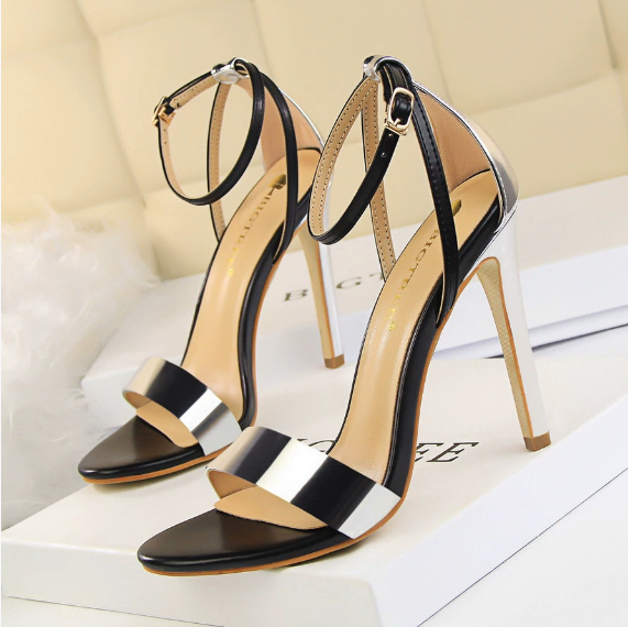 Sexy Nightclub Stiletto Heel Hollow Out Cutout out Spliced Ankle Strap Open Toe Hollow Out Cutout Women Sandals