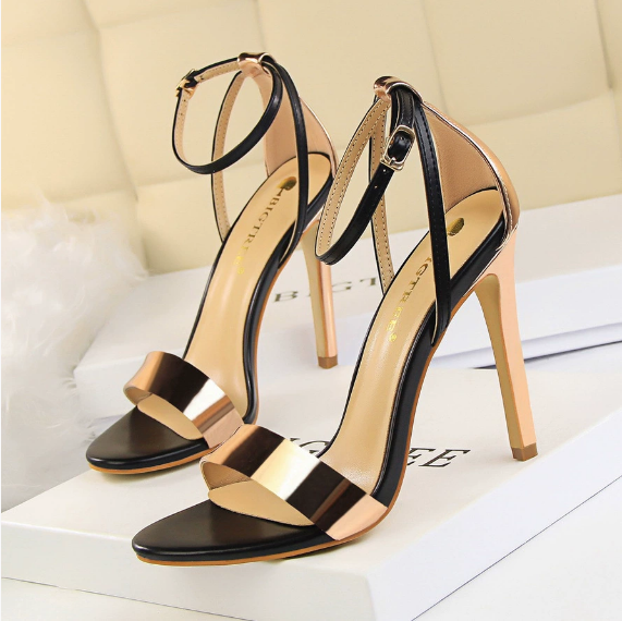 Sexy Nightclub Stiletto Heel Hollow Out Cutout out Spliced Ankle Strap Open Toe Hollow Out Cutout Women Sandals