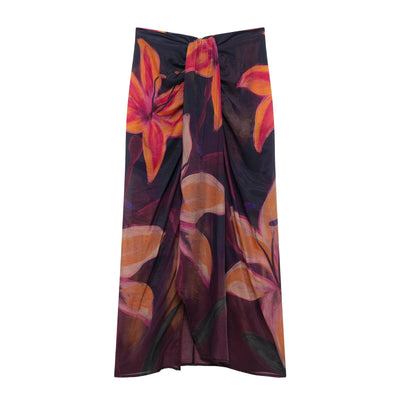 Women Clothing Floral Print Bow Tie Apron Skirt