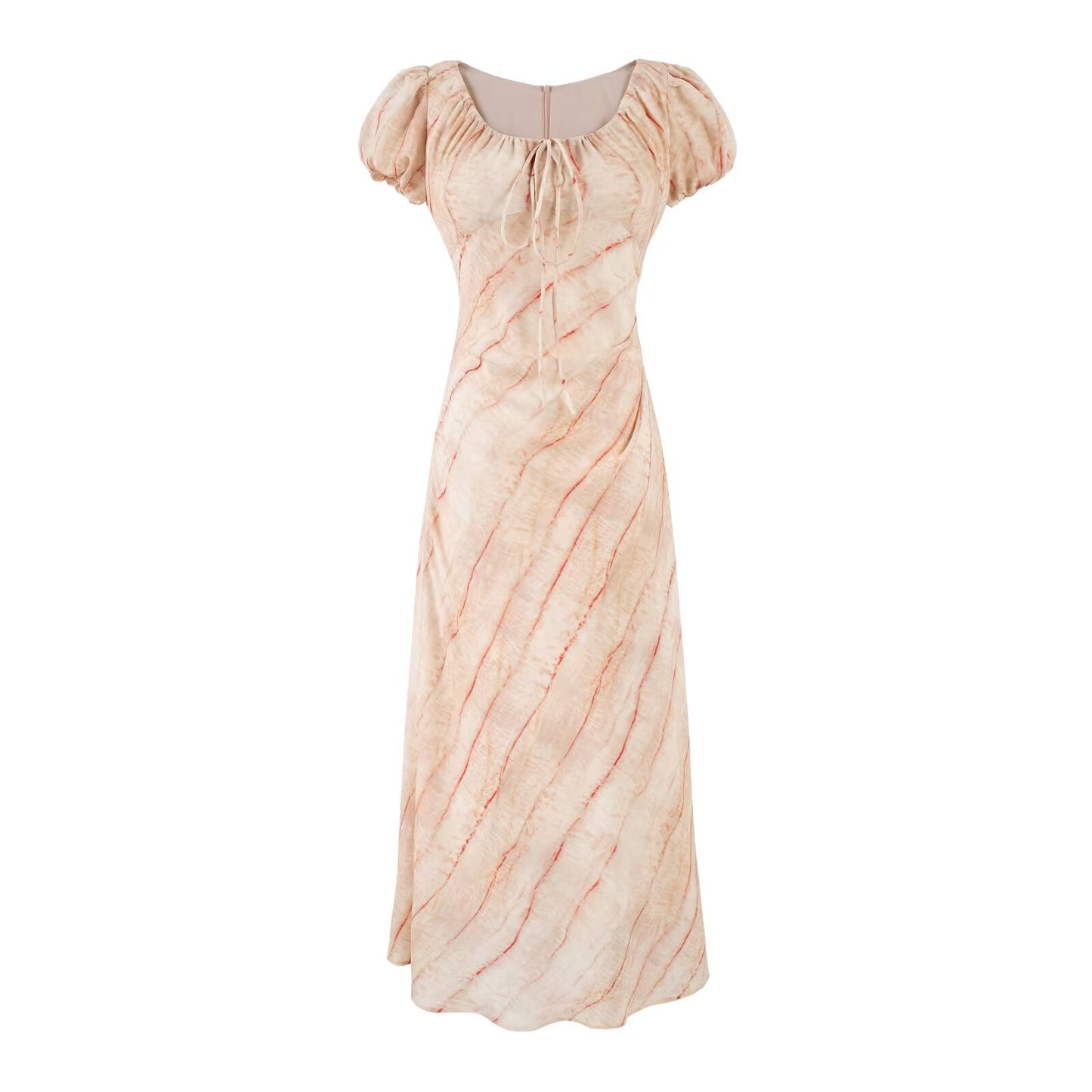 Summer Fashionable Stylish V neck Lace up Puff Sleeve Vacation Casual Dress