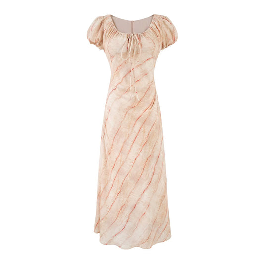 Summer Fashionable Stylish V neck Lace up Puff Sleeve Vacation Casual Dress