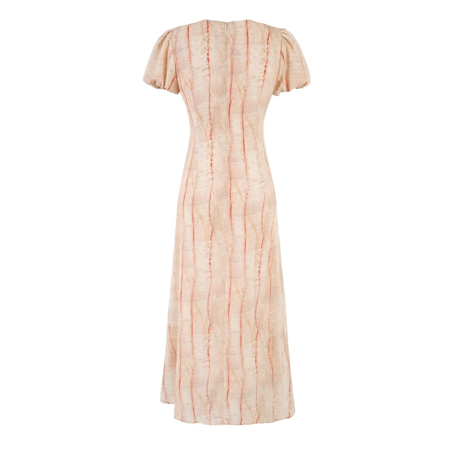 Summer Fashionable Stylish V neck Lace up Puff Sleeve Vacation Casual Dress