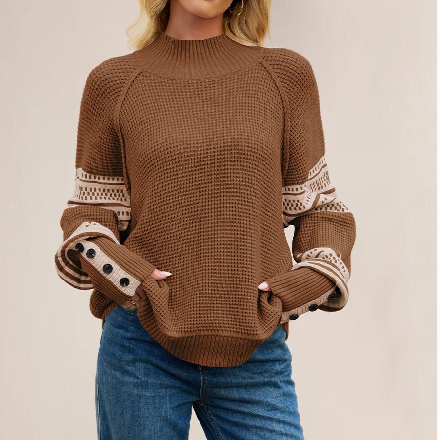 Autumn Winter Women Clothing Knitted Multi Colored Half Turtleneck Pullover Sweater
