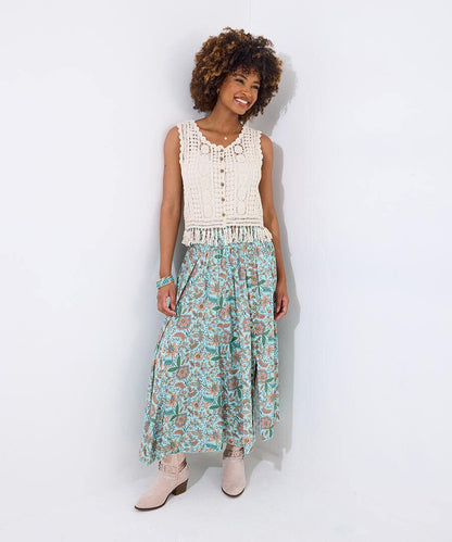 Women Fringed Openwork Crochet Outerwear Fitted V Neck Sleeveless Vest Top