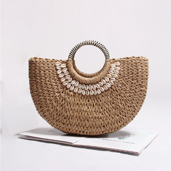 All Match Straw Bag Semicircle Rattan Weave Bag Woven Bag Portable Mori Girl Vacation Beach Bag - GLAMWEARS