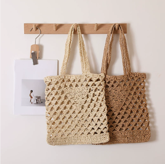 One Shoulder Straw Bag Casual Hollow Out Cutout out Woven Bag Vacation Beach Bag Women Bag - GLAMWEARS