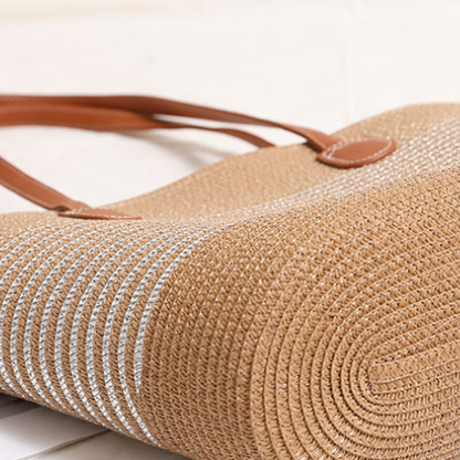 Gold Silver Thread Striped Straw Bag One Shoulder Woven Bag Vacation Beach Bag Women Bag