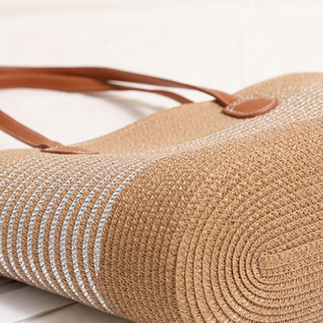 Gold Silver Thread Striped Straw Bag One Shoulder Woven Bag Vacation Beach Bag Women Bag - GLAMWEARS