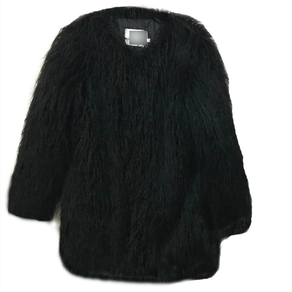 Autumn Winter Imitated Tibet Sheep Fur Fur Coat Women Mid Length Slim Fit Fashionable Slimming Lamb Long Fur Wool Coat