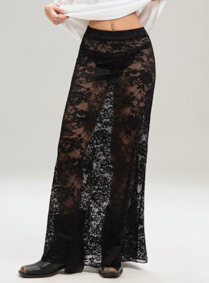 Summer Women Clothing Solid Color Slim Sheath Street High Waist Lace Skirt