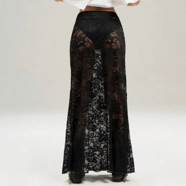 Summer Women Clothing Solid Color Slim Sheath Street High Waist Lace Skirt