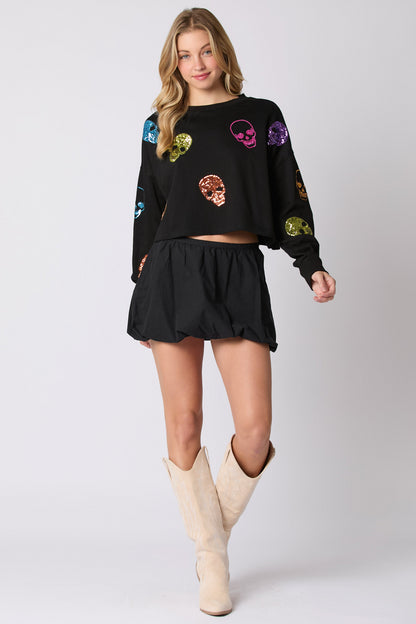 Autumn Winter Women Halloween Skull Sequined Top Loose Fitting Casual Pullover Women