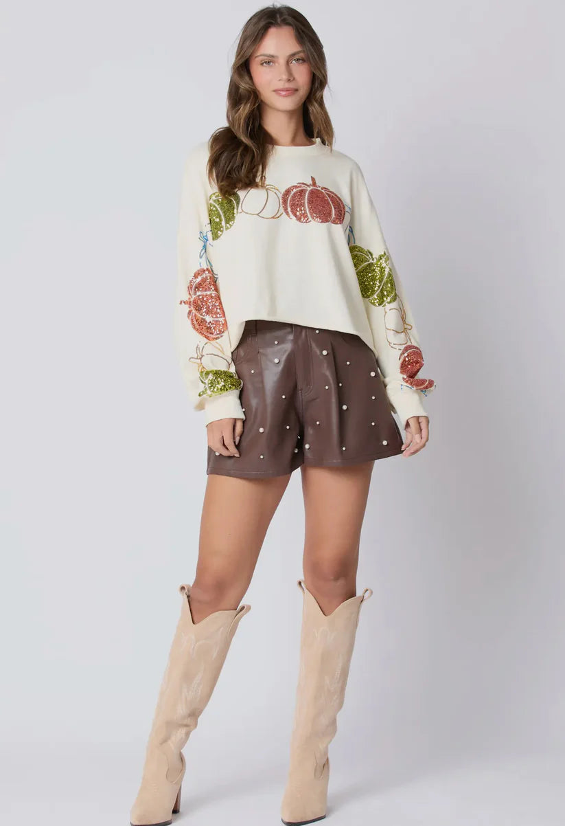 Autumn Winter Women Halloween Pumpkin Sequined Top Long Sleeve Pullover Hoodie Women