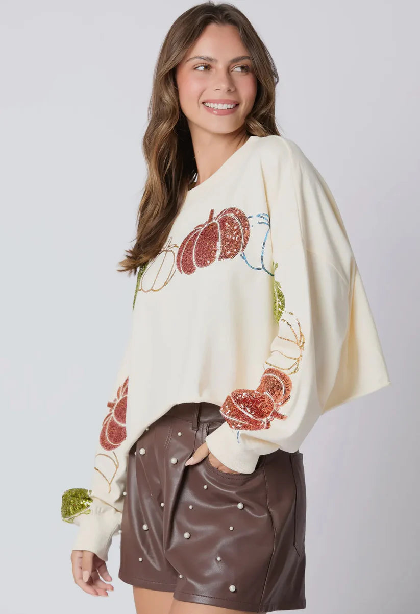 Autumn Winter Women Halloween Pumpkin Sequined Top Long Sleeve Pullover Hoodie Women