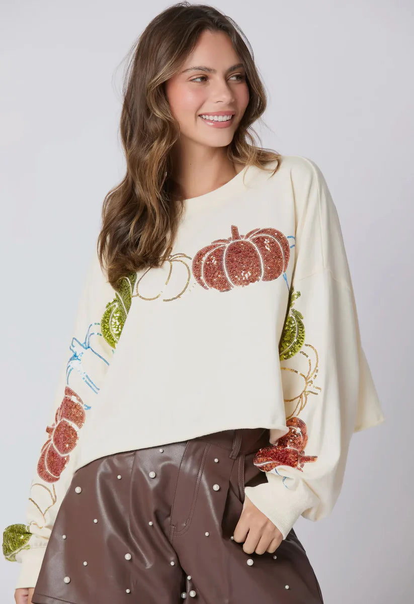 Autumn Winter Women Halloween Pumpkin Sequined Top Long Sleeve Pullover Hoodie Women