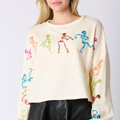 Autumn Winter Women Halloween Skull Sequined Top Loose Fitting Casual Pullover Women