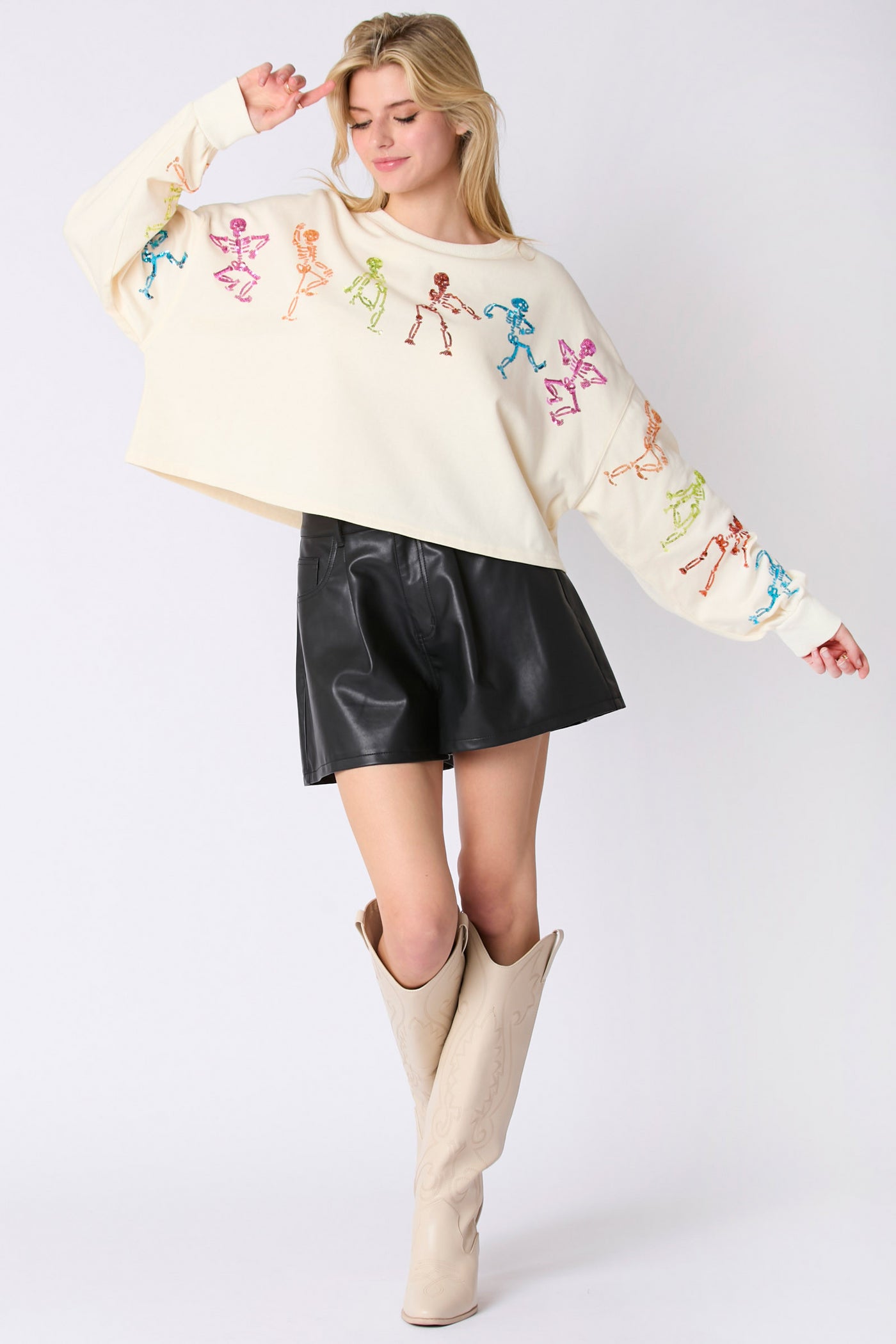 Autumn Winter Women Halloween Skull Sequined Top Loose Fitting Casual Pullover Women