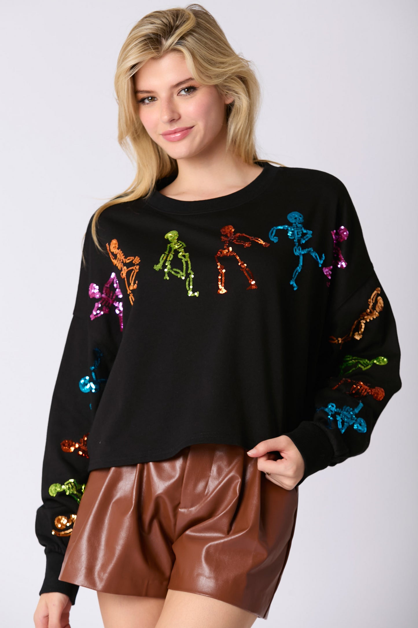 Autumn Winter Women Halloween Skull Sequined Top Loose Fitting Casual Pullover Women