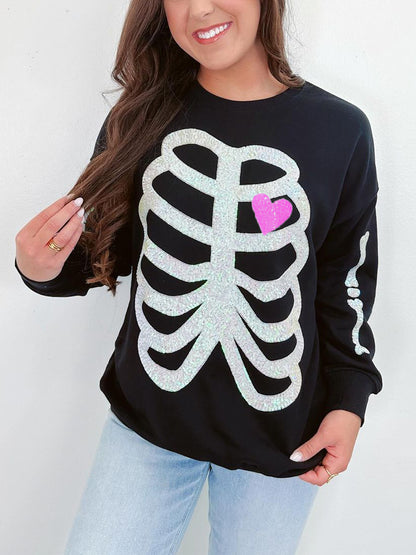 Autumn Winter Women Clothing Halloween Skull Sequined Top Long Sleeve Pullover Hoodie Women