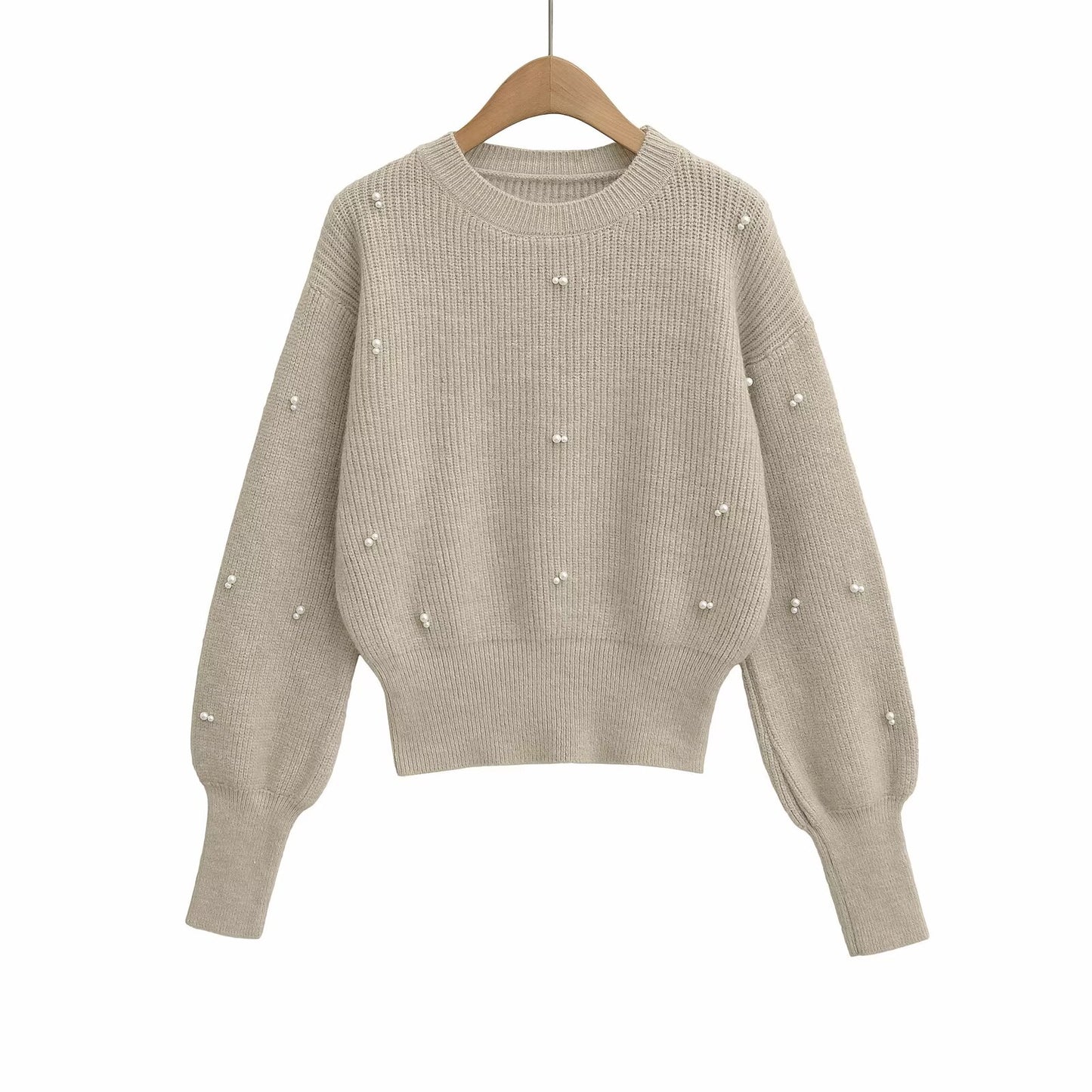 Women Clothing Early Spring Sequin Decoration Solid Color Pullover Sweater