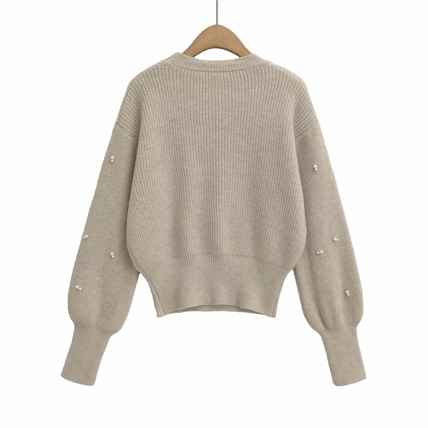 Women Clothing Early Spring Sequin Decoration Solid Color Pullover Sweater