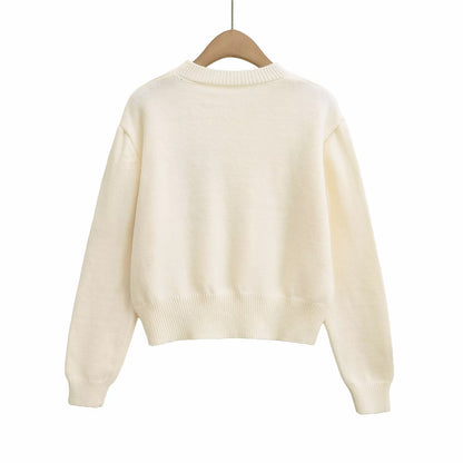 Women Clothing Early Spring Love Decoration Solid Color Sweater