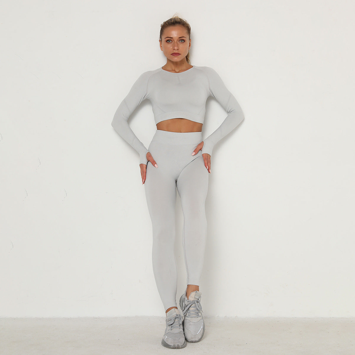 Long Sleeve Trousers Suit-Light Gray