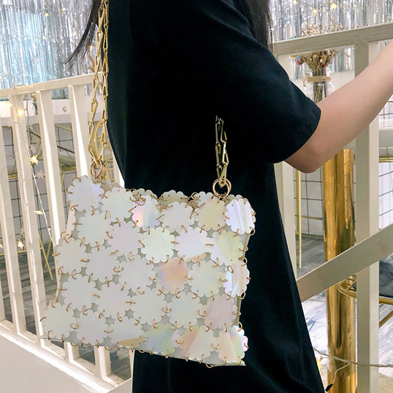 One Shoulder Crossbody Bag Casual Sequined Mobile Phone Bag Magic Color Plum Blossom Piece Chain Bag - GLAMWEARS
