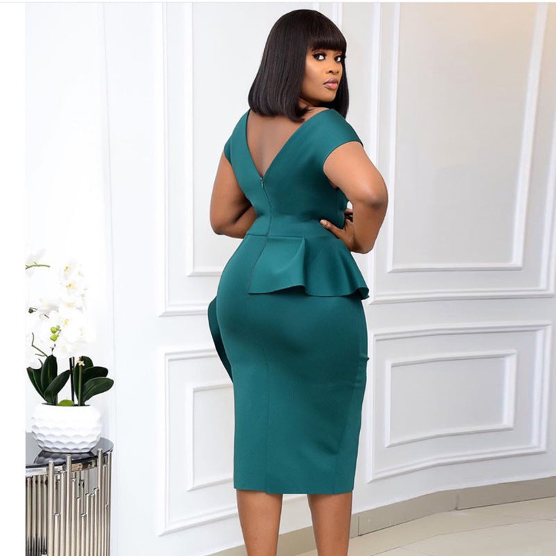 Autumn Sexy Backless High Waist Slimming Slit Irregular Asymmetric Ruffled plus Size Dress for Women Dress