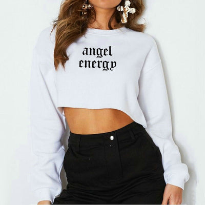 Women Clothing Angel Letter Graphic Printed Long Sleeve Short Women Sweatshirt