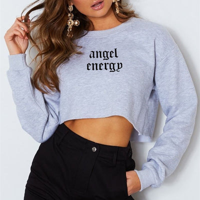 Women Clothing Angel Letter Graphic Printed Long Sleeve Short Women Sweatshirt