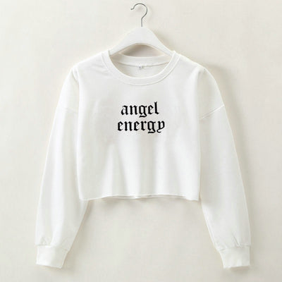 Women Clothing Angel Letter Graphic Printed Long Sleeve Short Women Sweatshirt