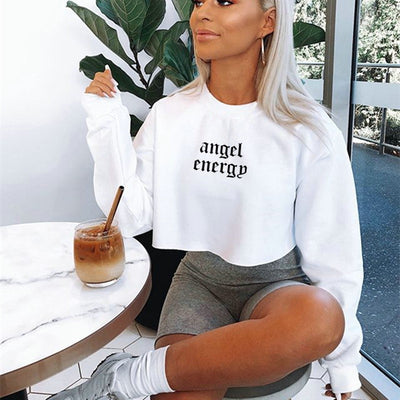 Women Clothing Angel Letter Graphic Printed Long Sleeve Short Women Sweatshirt