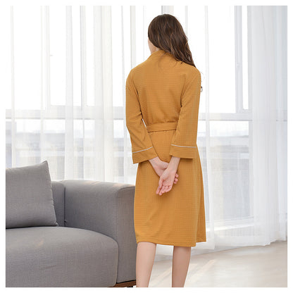 Spring Autumn Thickened Men Lady Couple Nightgown Korean-Style Three-Quarter Sleeve Absorbent Waffle Nightgown